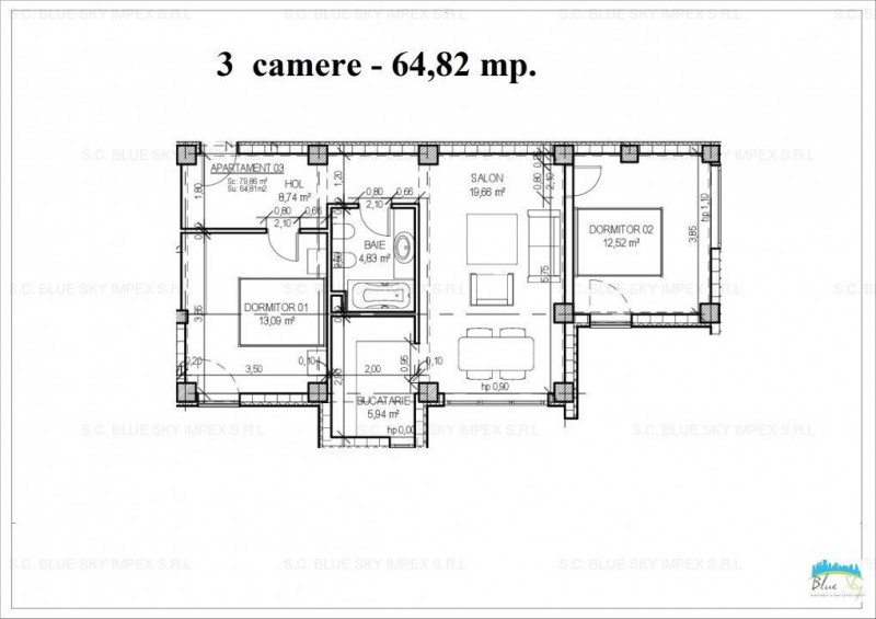 Mamaia Nord, apartament 3 camere, 80 mp., la cheie
